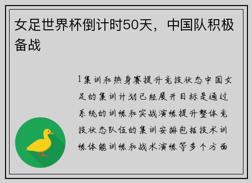 女足世界杯倒计时50天，中国队积极备战